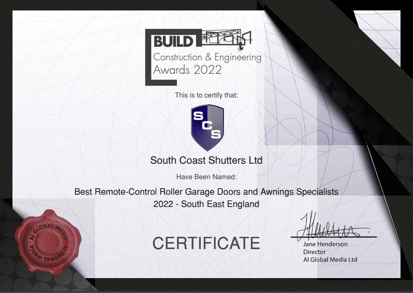 South coast shutters - Construction & Engineering Awards Certificate 2022